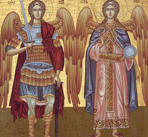 Sfinții Mihail și Gavril, cei care luptă împotriva răului cu o sabie și un crin